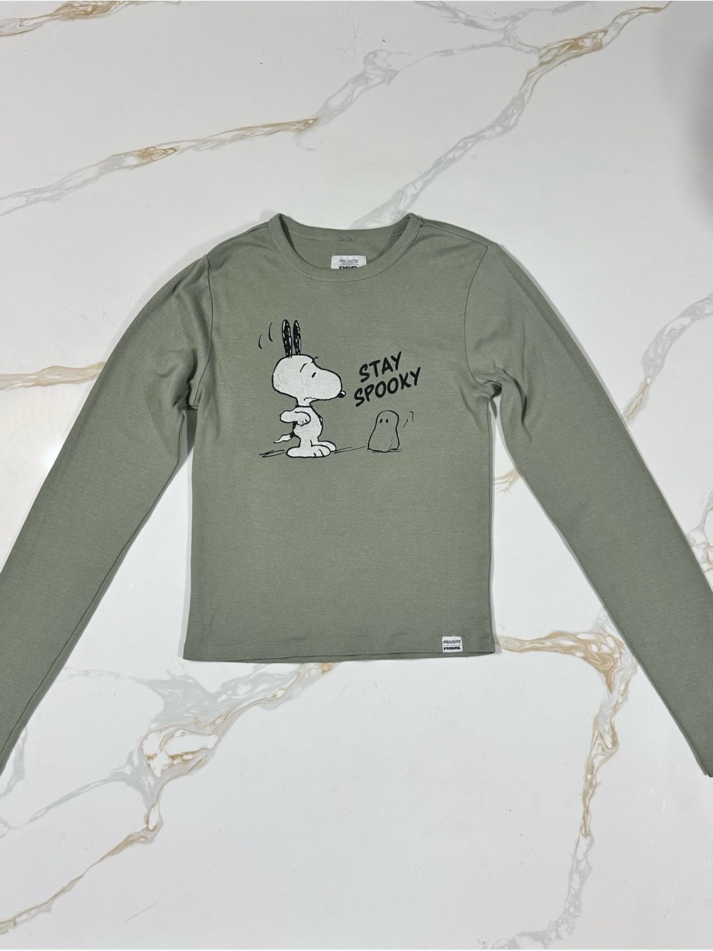 Peanuts Olive Green Snoopy 'Stay Spooky'  Long Sleeve - Goth - Grunge - Y2K